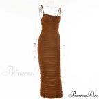 Sexy Warm-Season Strap Elegant Spaghetti Evening Woman Mesh Stretchy Party Gown Ruched Bodycon Long Full-Length Dress image 7