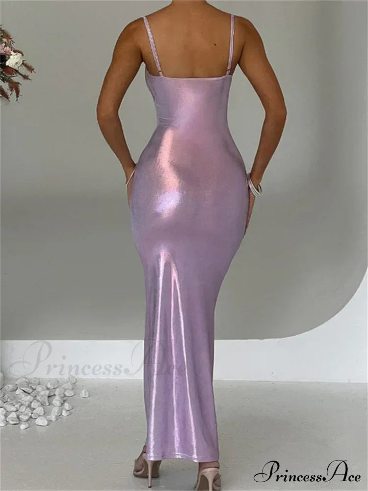 Sexy Women Bodycon Solid Metallic Sleeveless Strap Summer Backless Party Female Vestidos Streetwear image 6
