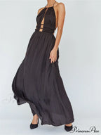 Sexy Women Halter Tie-up Sleeveless Backless Solid Color Cocktail Formal Party Ruched Vestidos image 3