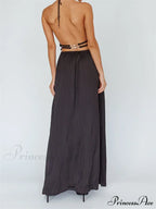 Sexy Women Halter Tie-up Sleeveless Backless Solid Color Cocktail Formal Party Ruched Vestidos image 2