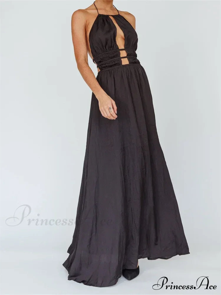 Sexy Women Halter Tie-up Sleeveless Backless Solid Color Cocktail Formal Party Ruched Vestidos image 1