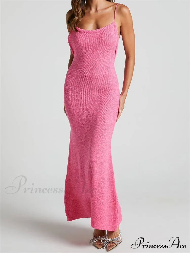 Sexy Women Knitted Summer Solid Color Sleeveless Spaghetti Strap Low Cut O-neck Backless Vestidos image 4