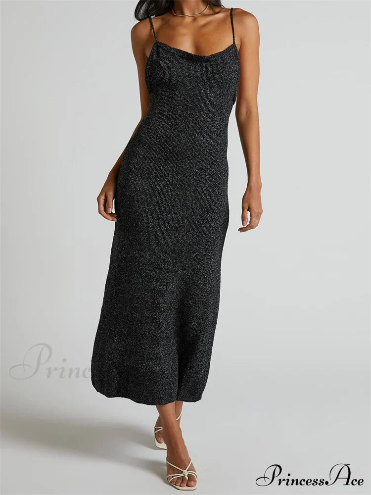 Sexy Women Knitted Summer Solid Color Sleeveless Spaghetti Strap Low Cut O-neck Backless Vestidos image 2