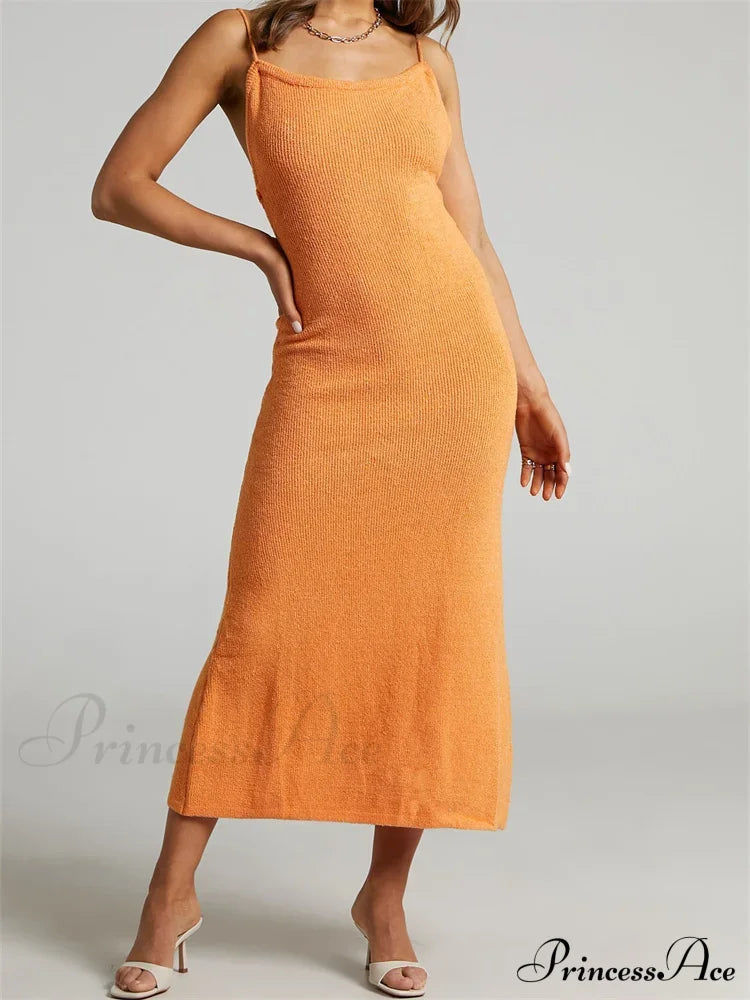 Sexy Women Knitted Summer Solid Color Sleeveless Spaghetti Strap Low Cut O-neck Backless Vestidos image 11