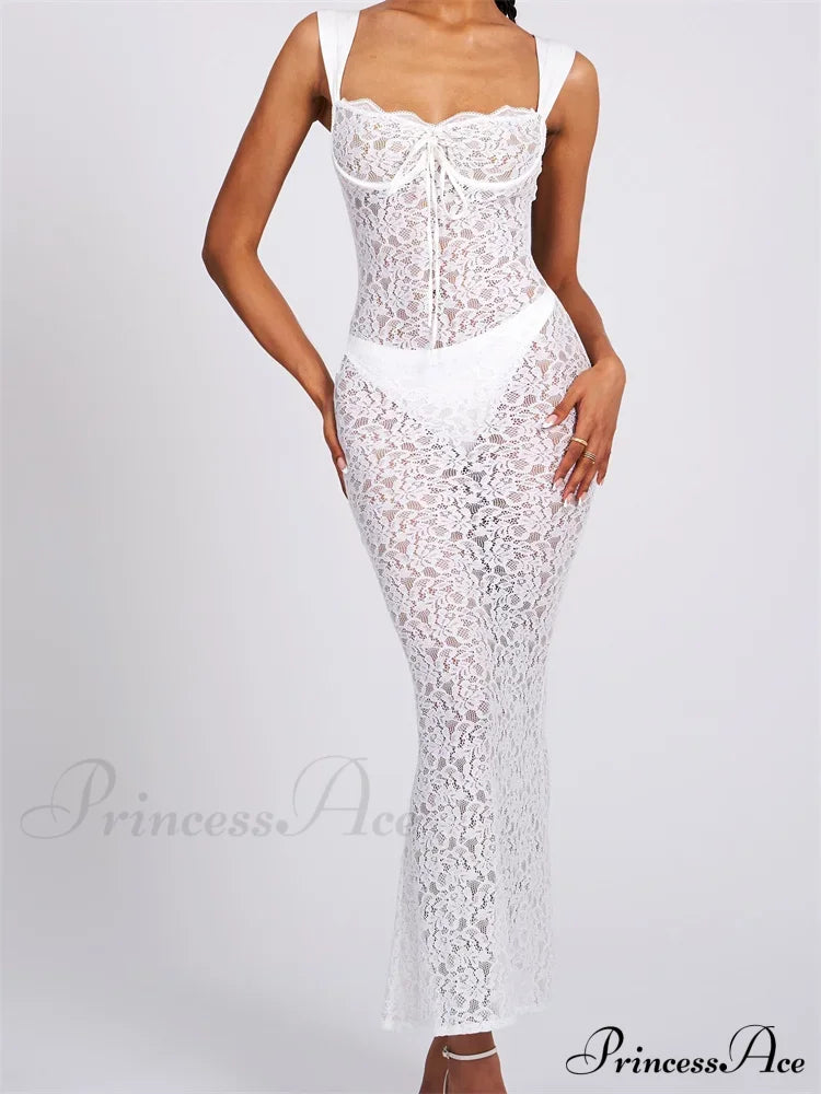 Sexy Women Lace Floral Sling Mesh See-Through Sleeveless Strap Low Cut Summer Backless Party Vestido image 4