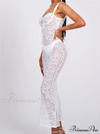 Sexy Women Lace Floral Sling Mesh See-Through Sleeveless Strap Low Cut Summer Backless Party Vestido image 6