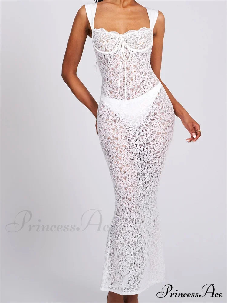 Sexy Women Lace Floral Sling Mesh See-Through Sleeveless Strap Low Cut Summer Backless Party Vestido image 7