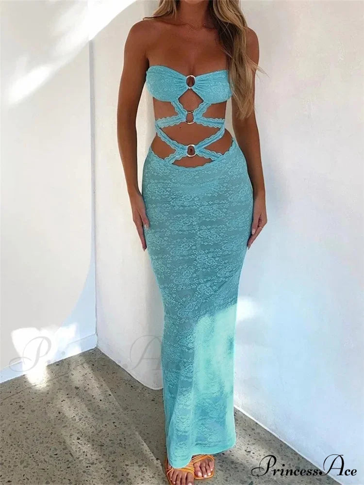 Sexy Women Lace Hollow-Out Strapless Off Shoulder Tube Summer Backless Fashion Party Female Vestidos image 1