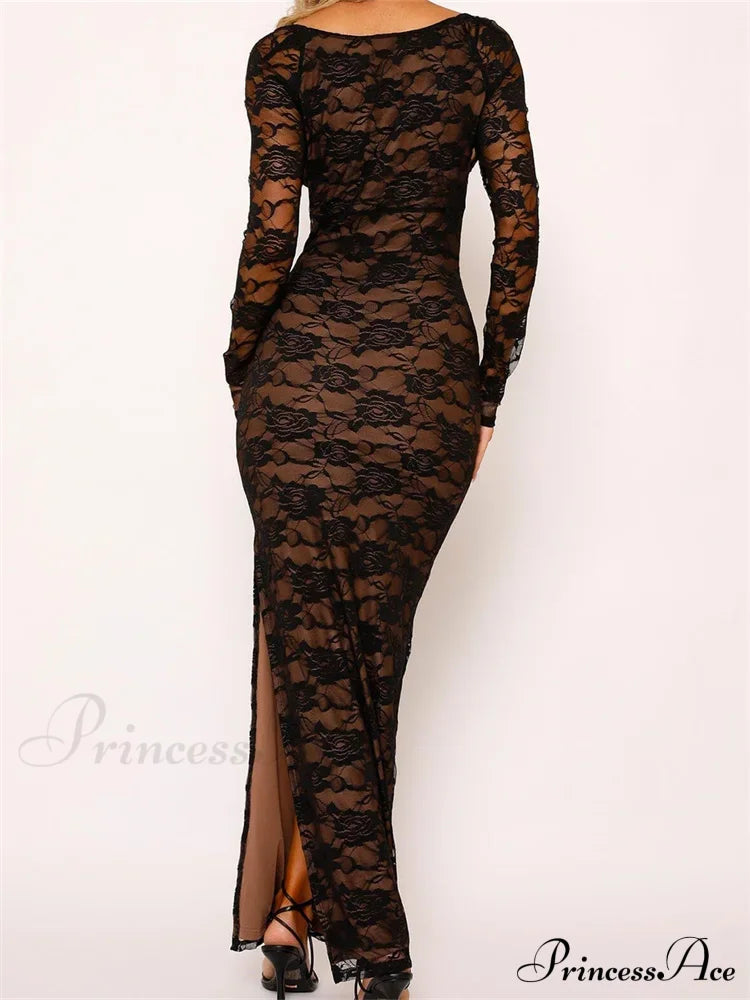 Sexy Women Lace Sleeve Low Cut Deep V-neck Party Club with Bra Summer High Split Vestidos image 3