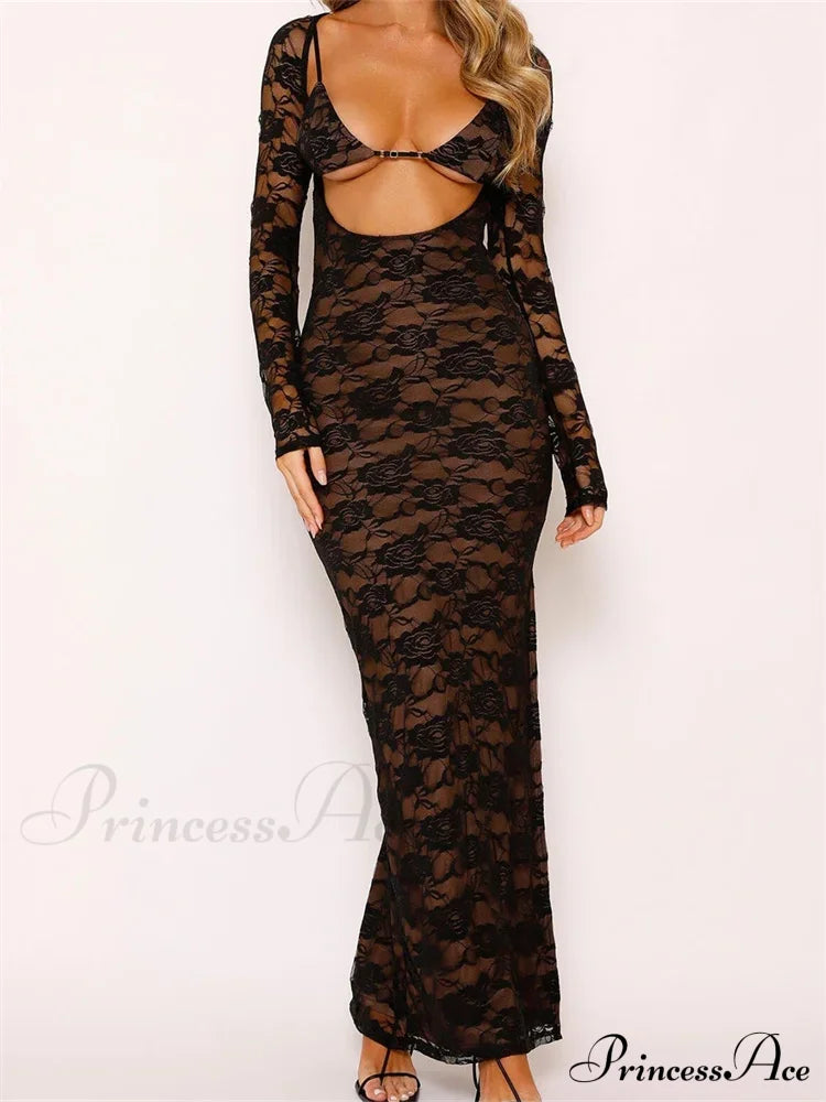 Sexy Women Lace Sleeve Low Cut Deep V-neck Party Club with Bra Summer High Split Vestidos image 2