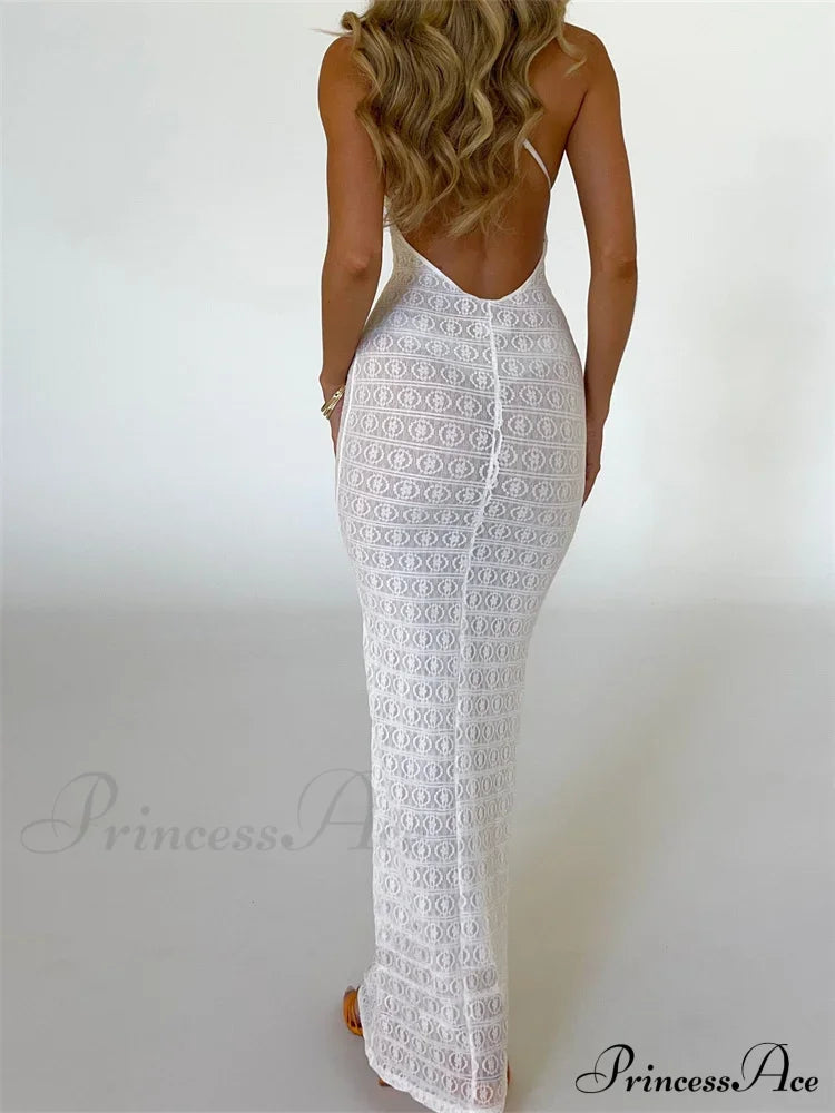 Sexy Women Mesh Sheer See Through Lace Patchwork Backless Deep V-neck Slim Fit Party Beachwear image 3