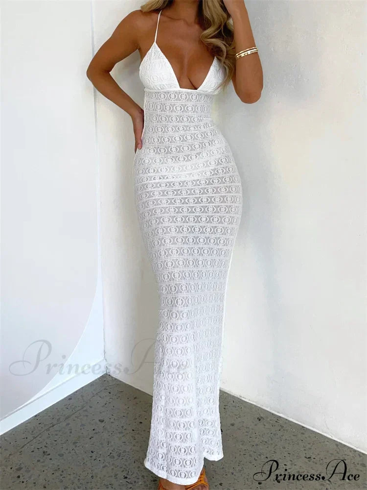 Sexy Women Mesh Sheer See Through Lace Patchwork Backless Deep V-neck Slim Fit Party Beachwear image 1