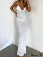 Sexy Women Mesh Sheer See Through Lace Patchwork Backless Deep V-neck Slim Fit Party Beachwear image 1