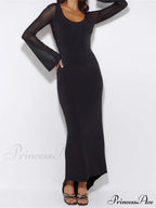 Sexy Women Mesh Sleeve Backless Ruched Lace-up Solid Color Party Female Irregular Hem Vestidos image 4