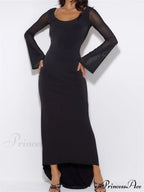 Sexy Women Mesh Sleeve Backless Ruched Lace-up Solid Color Party Female Irregular Hem Vestidos image 1