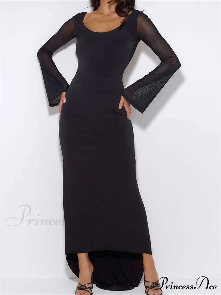 Sexy Women Mesh Sleeve Backless Ruched Lace-up Solid Color Party Female Irregular Hem Vestidos image 1