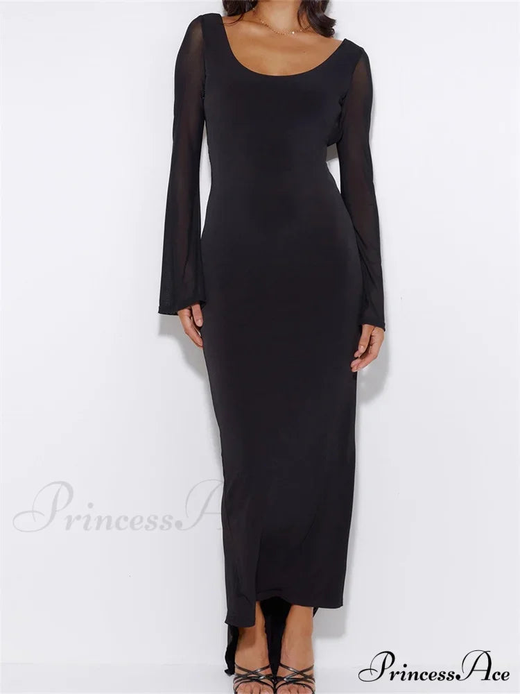 Sexy Women Mesh Sleeve Backless Ruched Lace-up Solid Color Party Female Irregular Hem Vestidos image 5