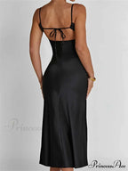 Sexy Women Ruched Lace Low Cut Sleeveless Spaghetti Strap High Split Evening Front Tie-up Vestidos image 2