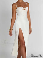 Sexy Women Ruched Lace Low Cut Sleeveless Spaghetti Strap High Split Evening Front Tie-up Vestidos image 6