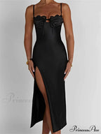 Sexy Women Ruched Lace Low Cut Sleeveless Spaghetti Strap High Split Evening Front Tie-up Vestidos image 8