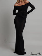 Sexy Women Slash Neck Off Shoulder Party Formal Spring Autumn Sleeve Slim Solid Female Vestidos image 1
