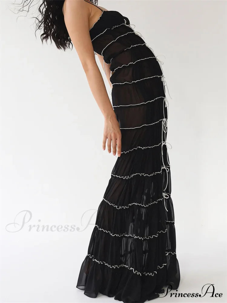 Sexy Women Sleeveless Casual Sling Spaghetti Strap See Through Tie-up Sexy Y2K Party Vestidos image 5