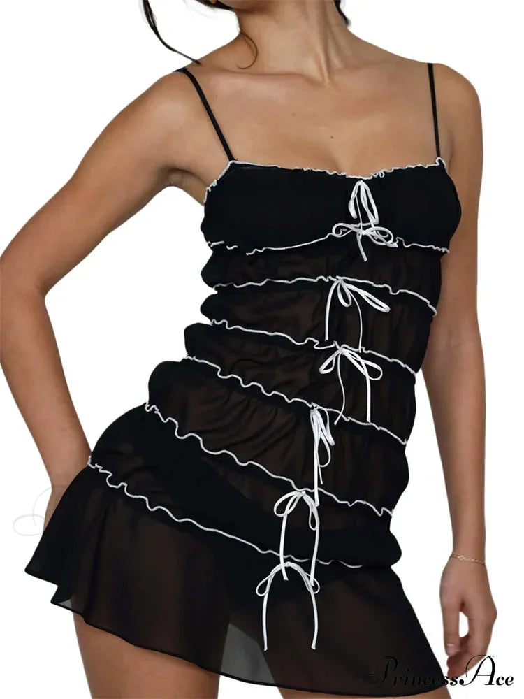 Sexy Women Sleeveless Casual Sling Spaghetti Strap See Through Tie-up Sexy Y2K Party Vestidos image 6