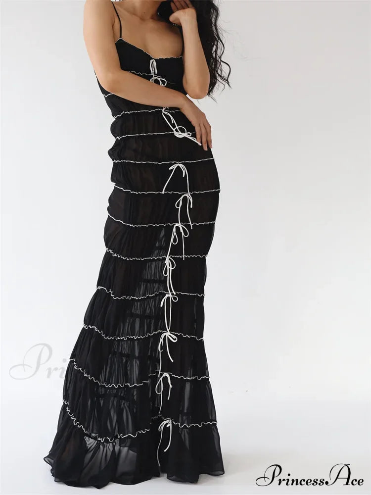 Sexy Women Sleeveless Casual Sling Spaghetti Strap See Through Tie-up Sexy Y2K Party Vestidos image 4