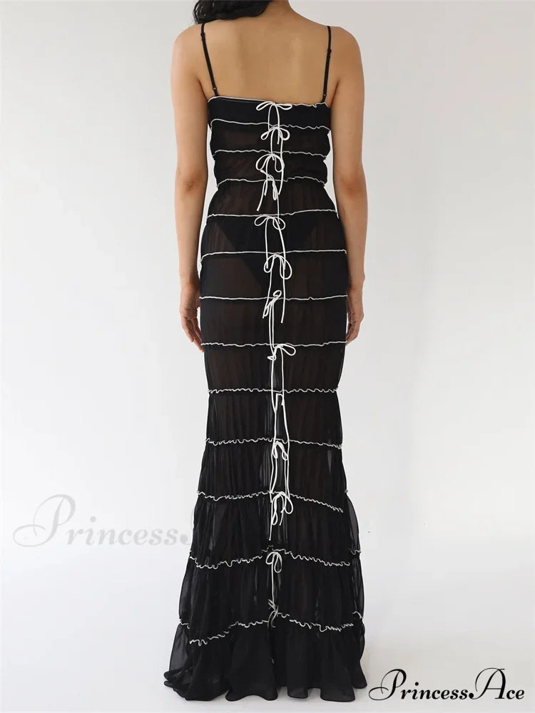 Sexy Women Sleeveless Casual Sling Spaghetti Strap See Through Tie-up Sexy Y2K Party Vestidos image 2