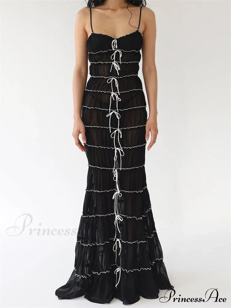 Sexy Women Sleeveless Casual Sling Spaghetti Strap See Through Tie-up Sexy Y2K Party Vestidos image 8