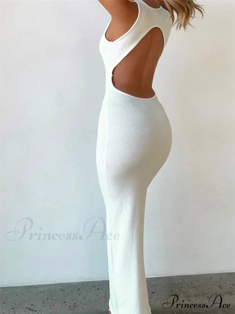 Sexy Women Sleeveless Evening White Backless Hollow Out Summer Party Club Female Vestidos Streetwear image 2