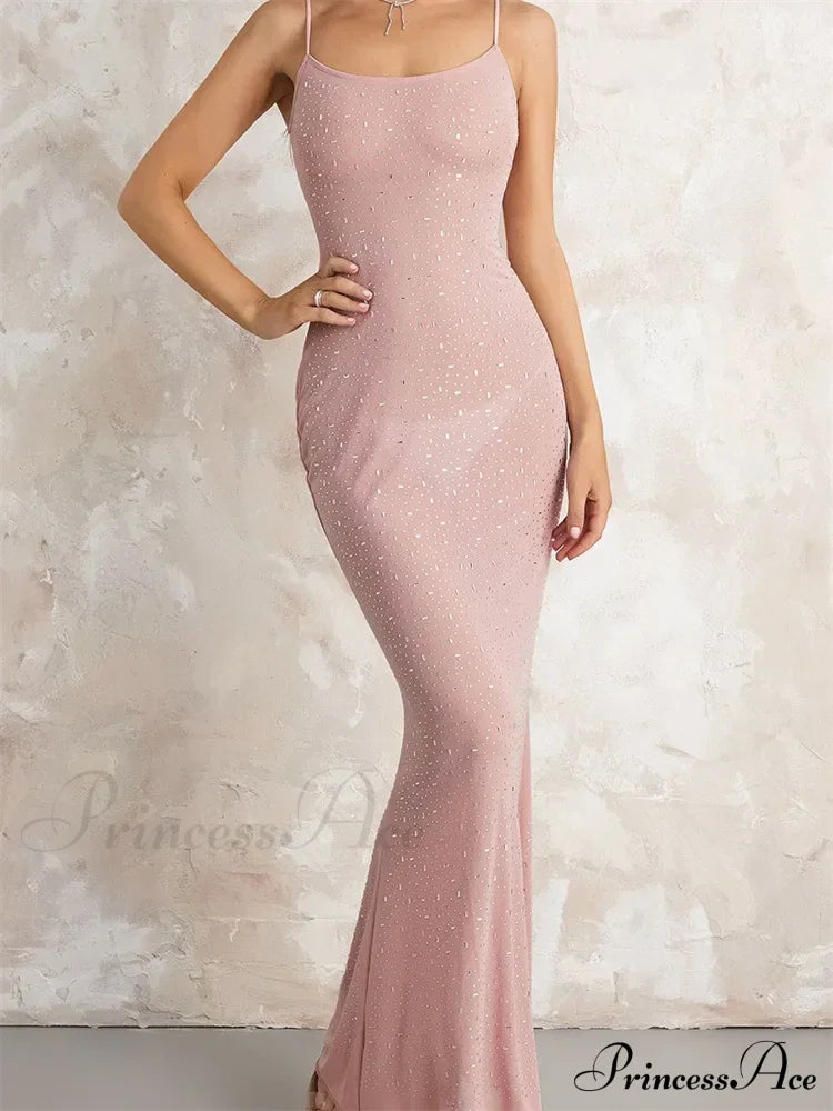 Sexy Women Sleeveless Strap Slim Sparkle Rhinestone Low Cut Trumpet Summer Party Female Vestido image 5