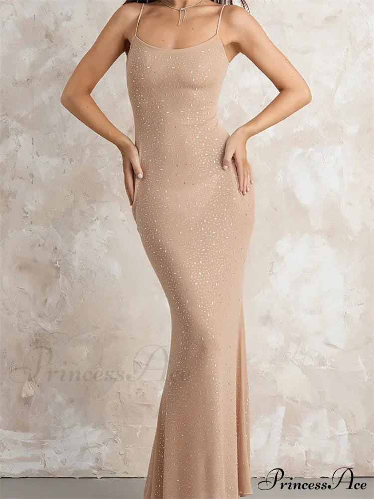 Sexy Women Sleeveless Strap Slim Sparkle Rhinestone Low Cut Trumpet Summer Party Female Vestido image 4