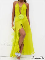 Sexy Women Summer Beach Sleeveless Halter Tie-up Backless See-through Flower Split Ruffles Vestidos image 5