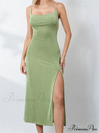Sexy Women Summer High Split Solid Spaghetti Strap Square Neck Backless Slim Female Vestidos image 4