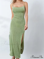 Sexy Women Summer High Split Solid Spaghetti Strap Square Neck Backless Slim Female Vestidos image 3