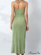Sexy Women Summer High Split Solid Spaghetti Strap Square Neck Backless Slim Female Vestidos image 6