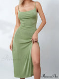 Sexy Women Summer High Split Solid Spaghetti Strap Square Neck Backless Slim Female Vestidos image 1