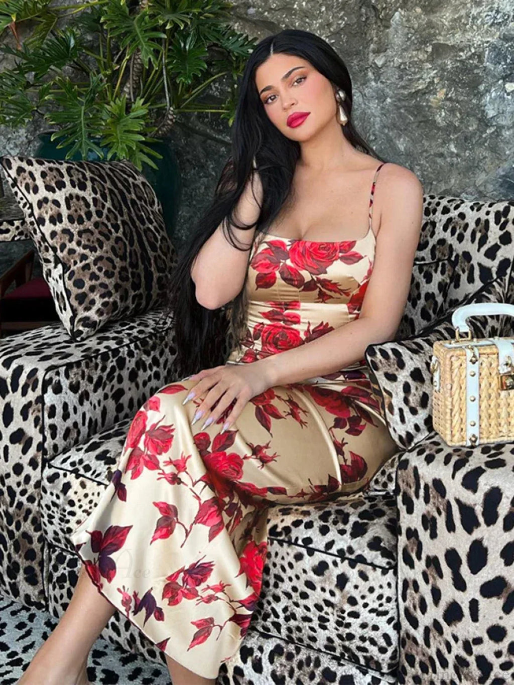 Sexy Y2K Floral Print Backless Bodycon Midi Dress image 1