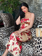 Sexy Y2K Floral Print Backless Bodycon Midi Dress image 3