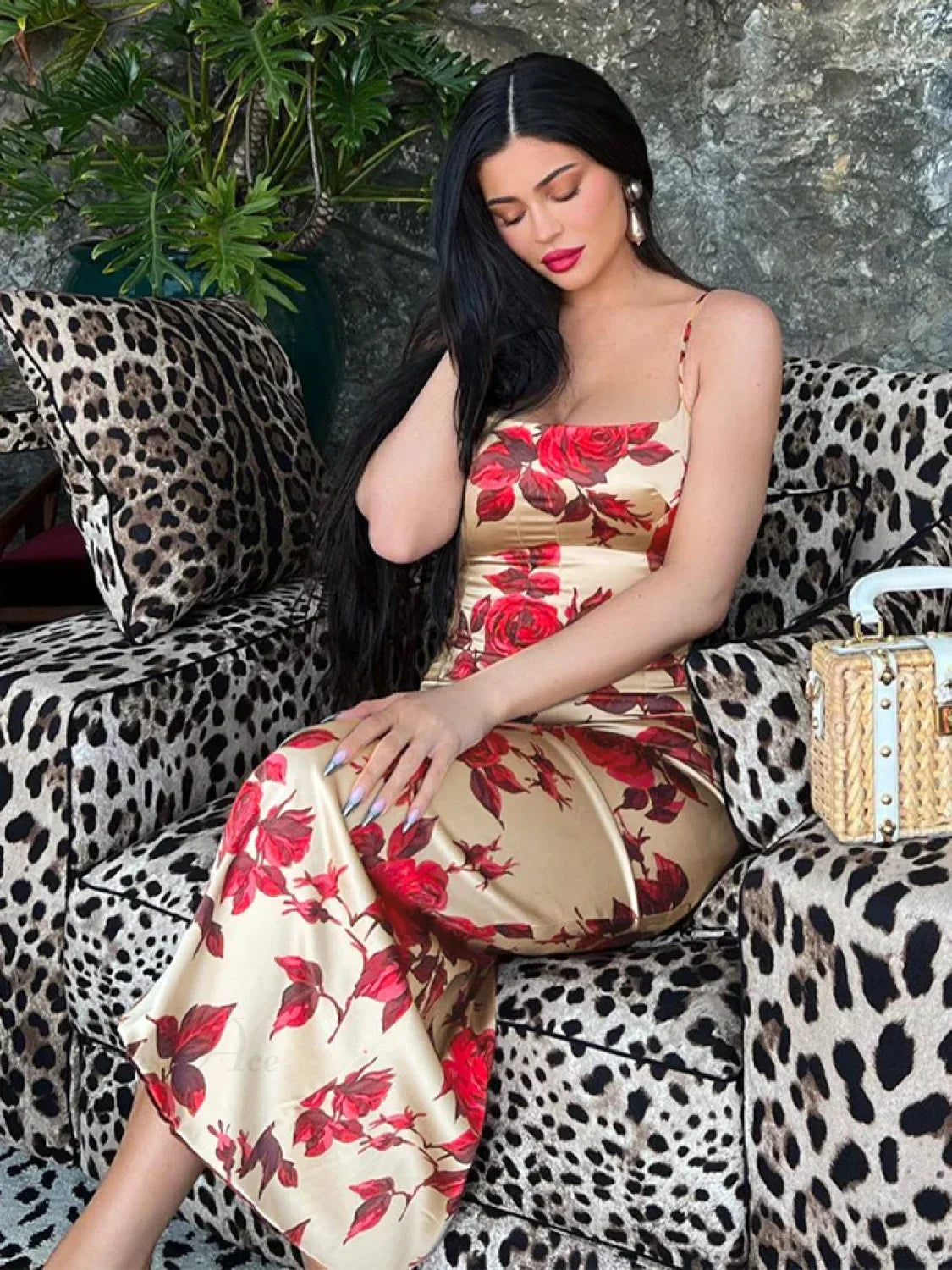 Sexy Y2K Floral Print Backless Bodycon Midi Dress image 3