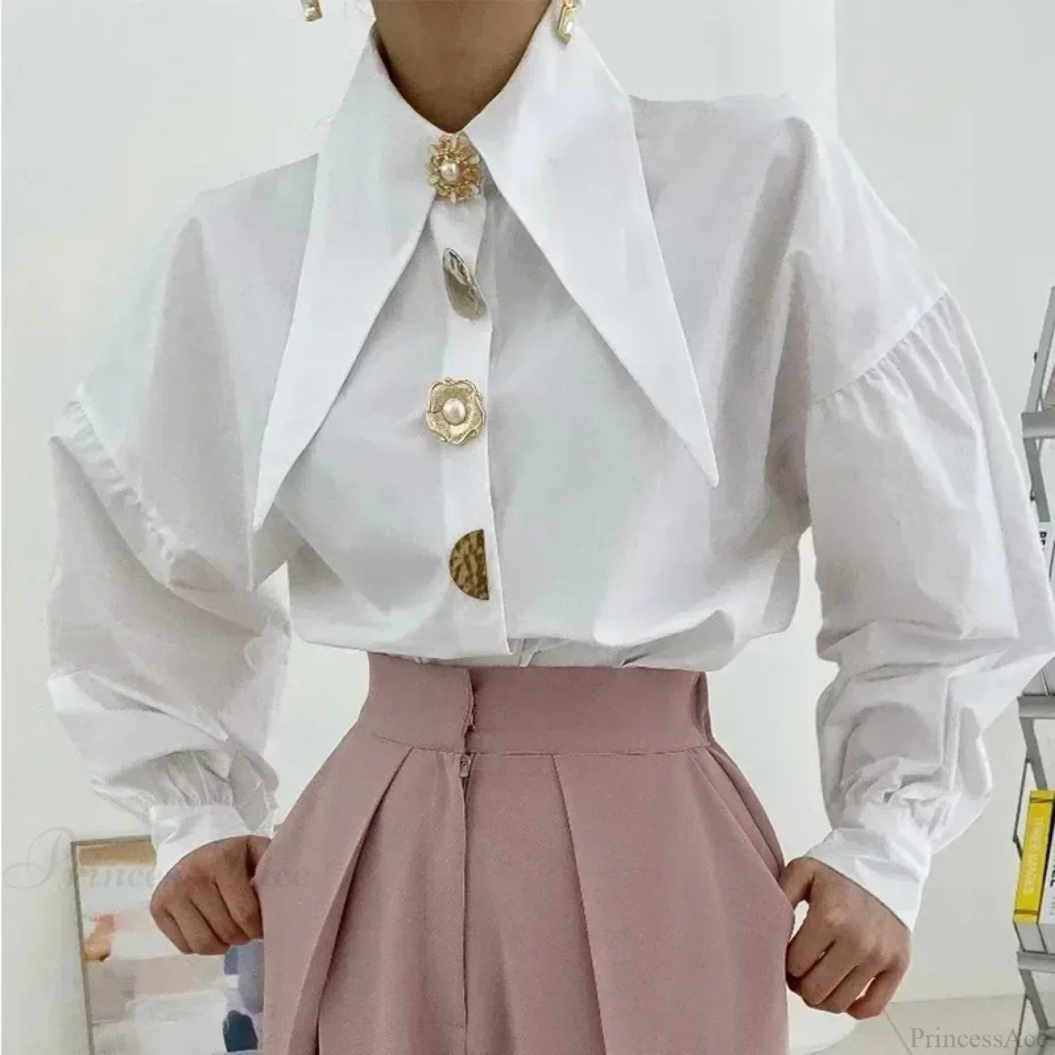 Sharp Corner Cotton Long Sleeve Office Blouse image 1