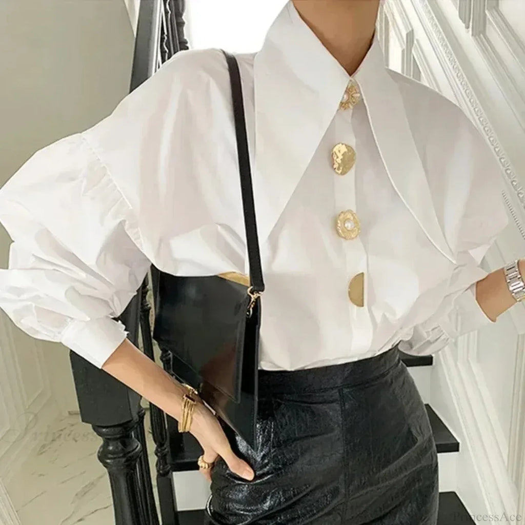 Sharp Corner Cotton Long Sleeve Office Blouse image 2