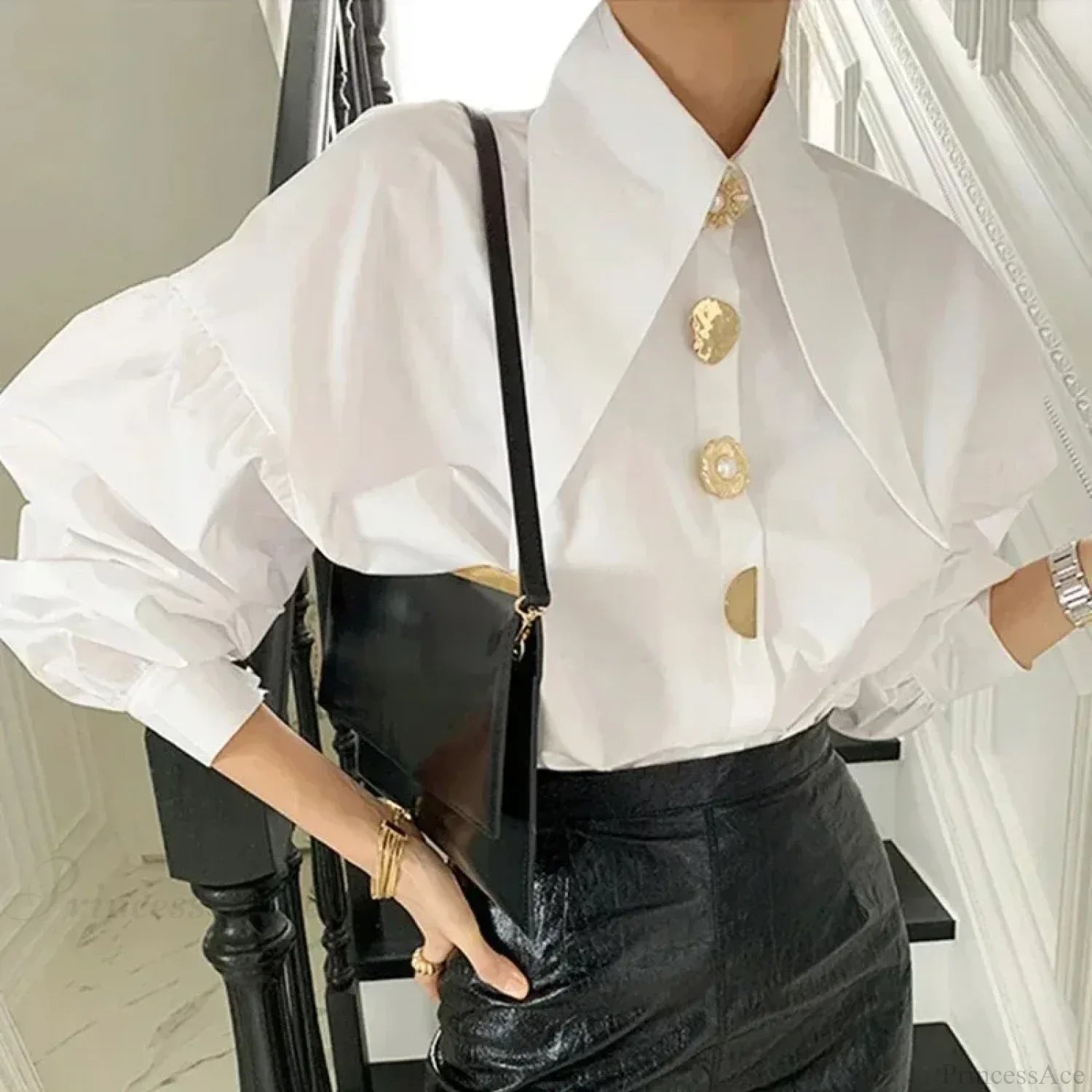 Sharp Corner Cotton Long Sleeve Office Blouse image 2