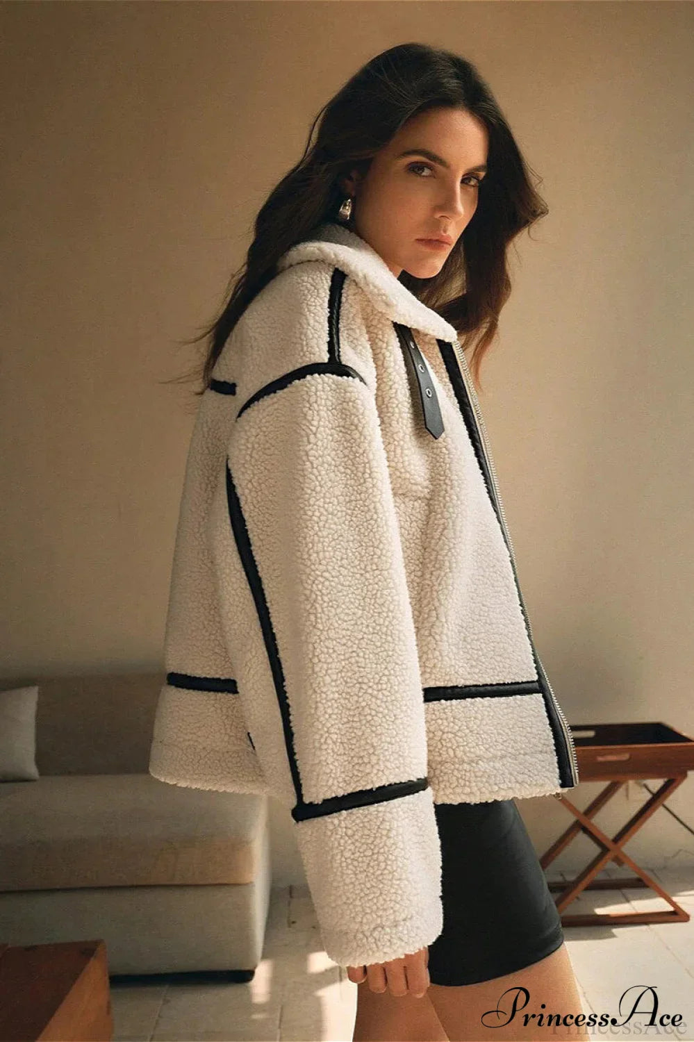 Shearling Biker Thick Fleece Coat image 2