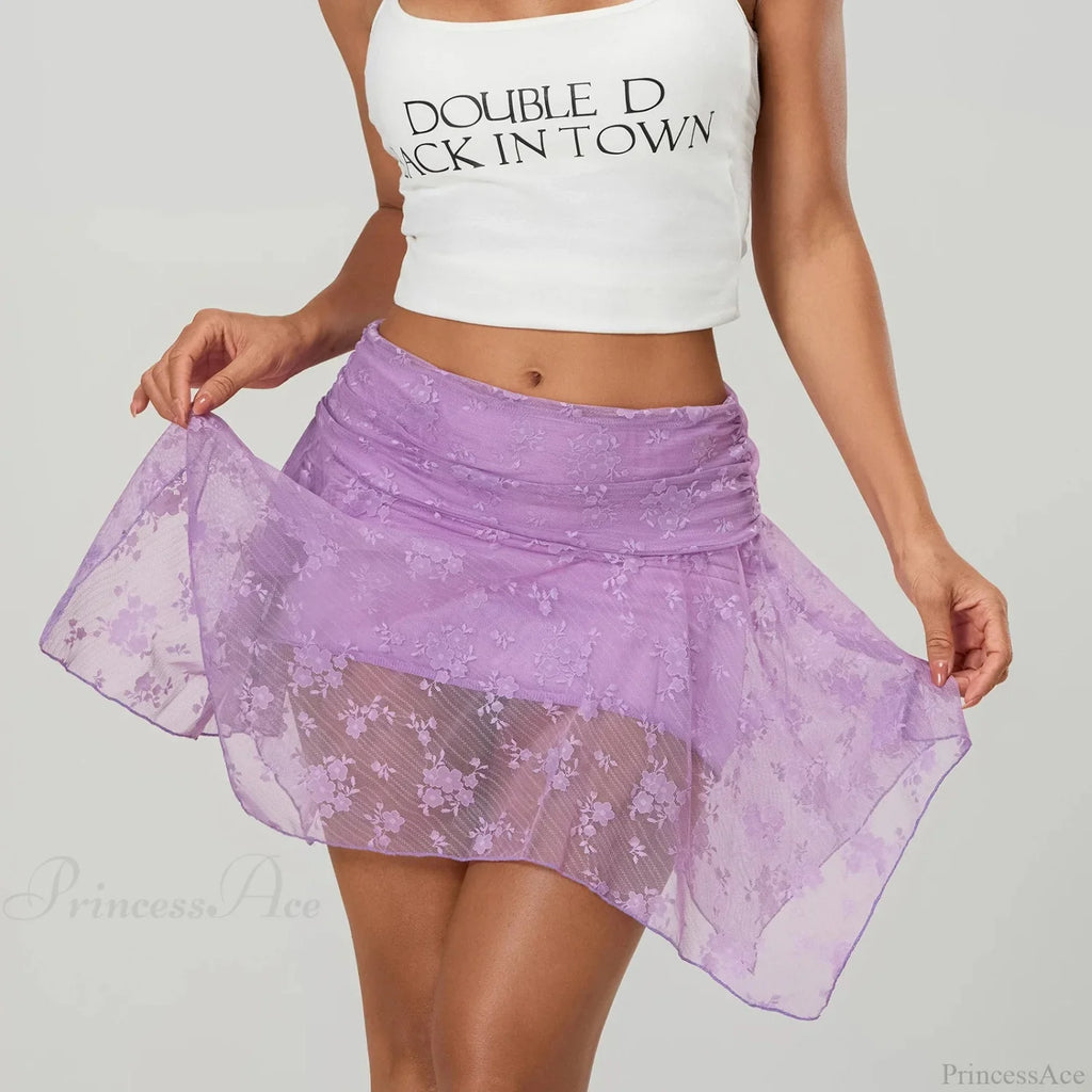 Sheer Asymmetric Frill Hem Skirt image 6