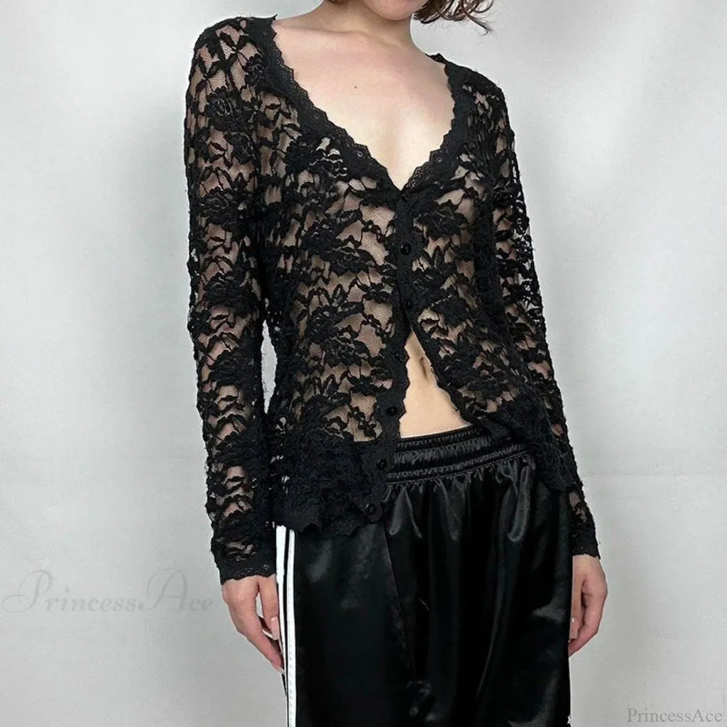 Sheer Button-up Knit Top image 1
