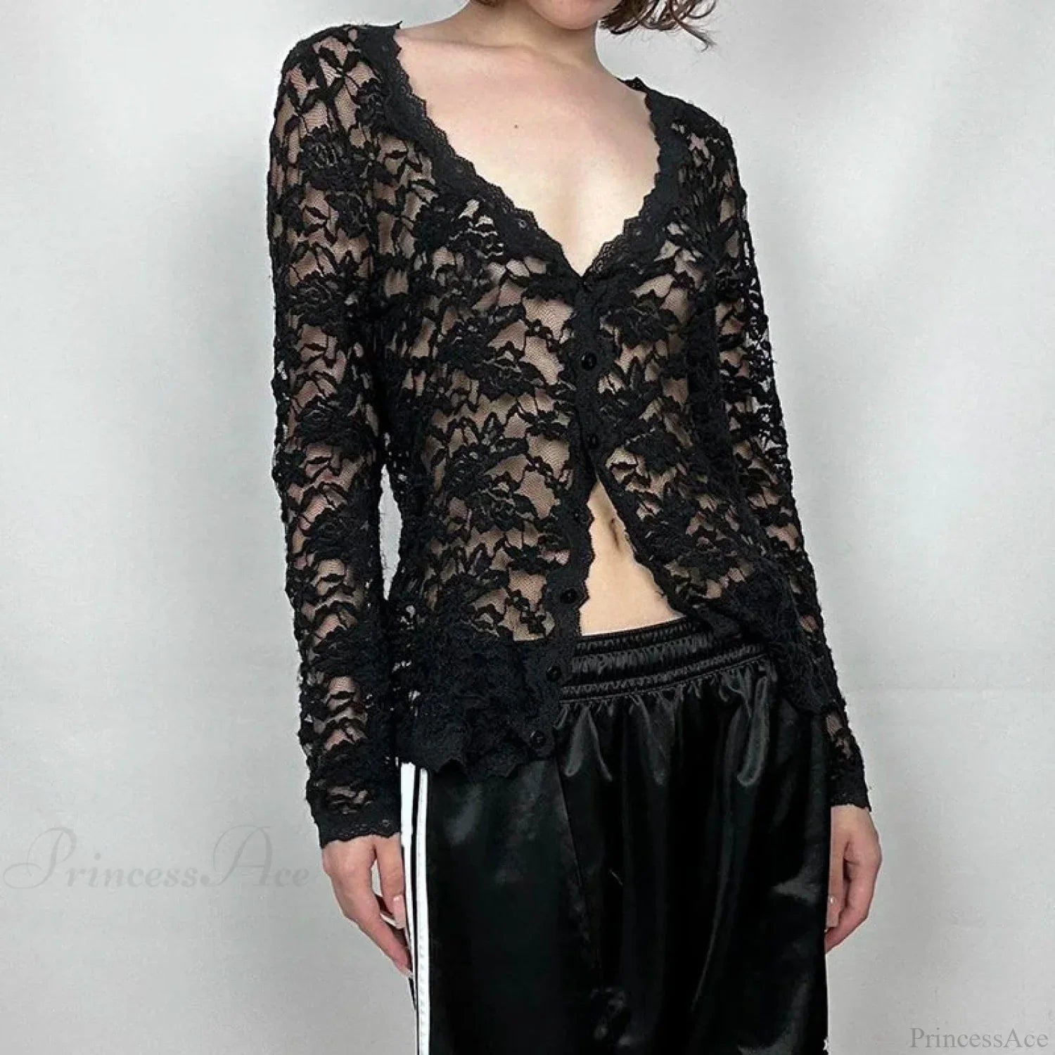 Sheer Button-up Knit Top image 1