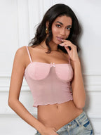 Sheer Camis Sweetheart Bow Spaghetti Strap Crop Top image 2
