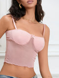 Sheer Camis Sweetheart Bow Spaghetti Strap Crop Top image 5